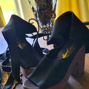Free People Touch The Sky Wrap Tie Laced Up Wooden Clog Open Toe Heels Shoes 37